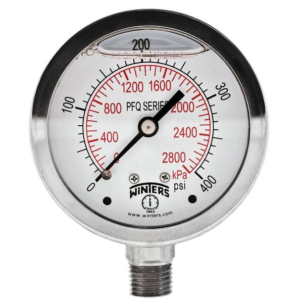 Winters Instruments PFQ Series 2.5 in. Stainless Steel Liquid Filled Case Pressure Gauge with 1/4 in. NPT LM and Range of 0-400 psi/kPa