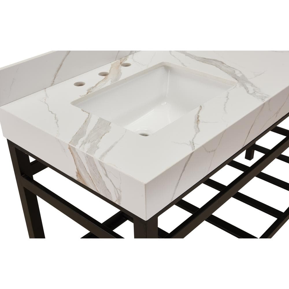 Calacatta White Composite Double Vanity Top with Sinks