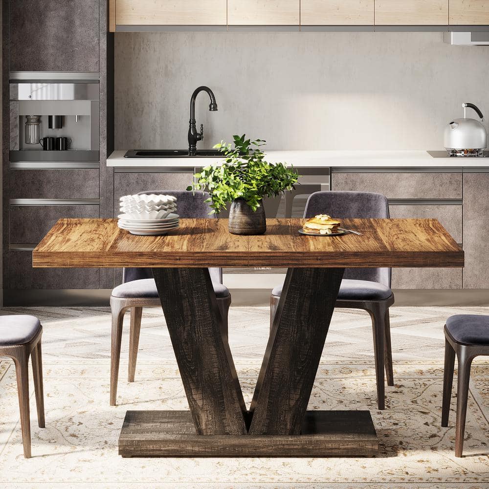 Rustic Black and Brown Reclaimed Wood Dining Table, 47-Inch