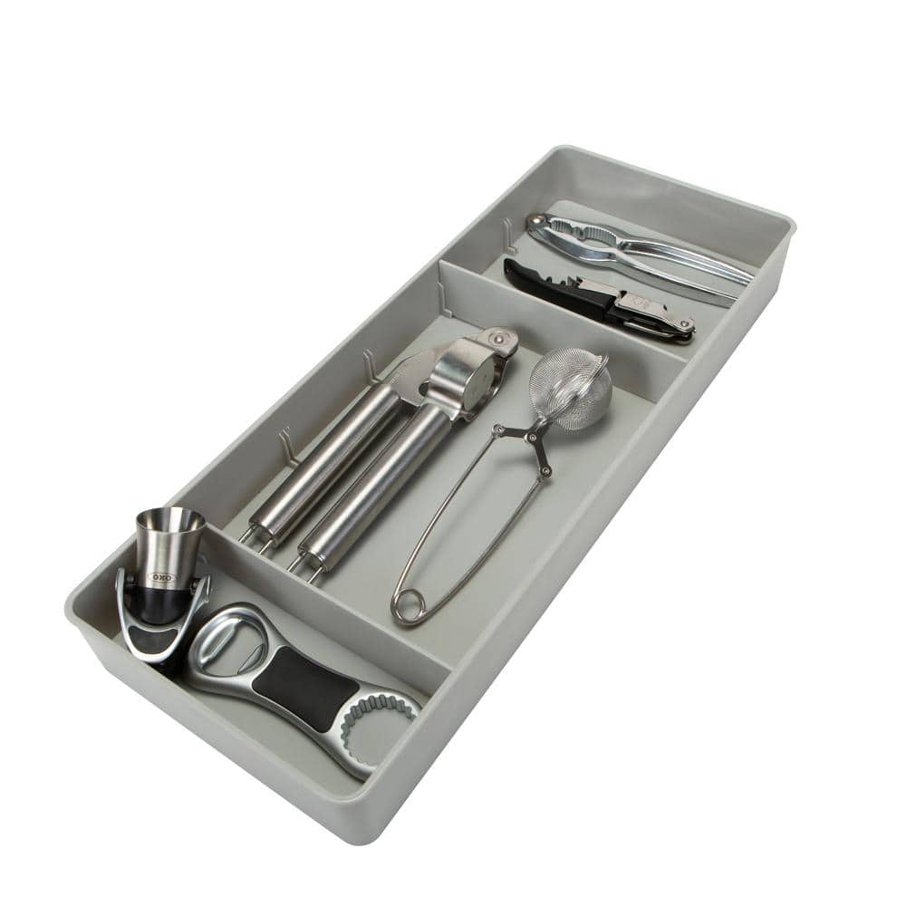 Gray Adjustable Plastic Kitchen Drawer Organizer Tray