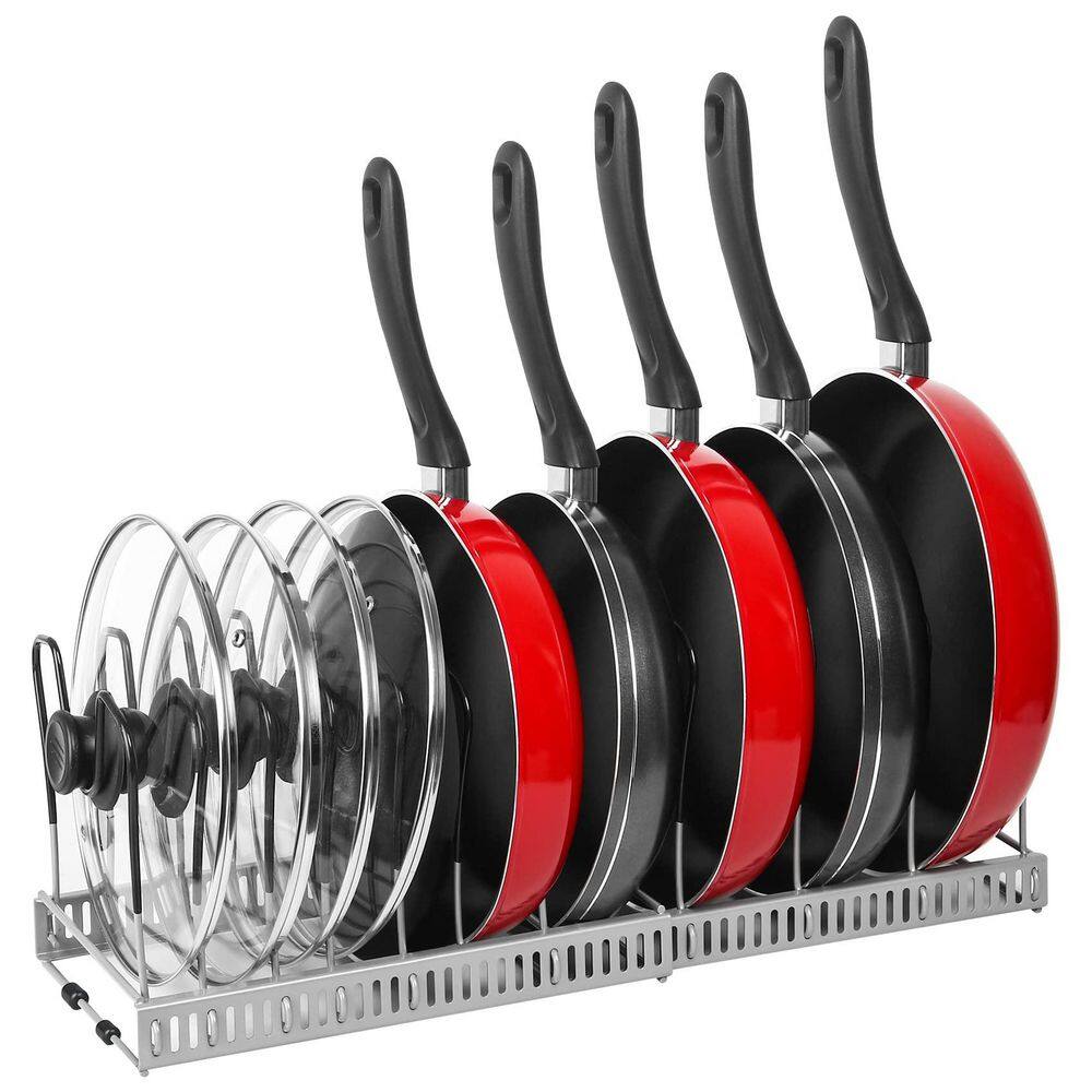 Milk Pot Rack Wudkey Gray Expandable Pot Rack Pot and Pan Organizer with 10 ...