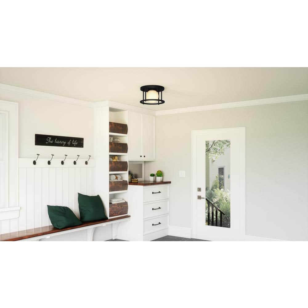 Matte Black Glass 10" Modern Flush Mount Light