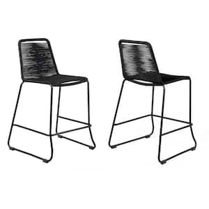 Shasta 30 in. Stackable Metal and Black Rope Outdoor Barstool (Set of 2)