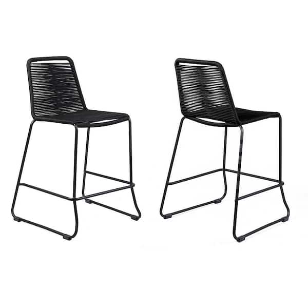 Armen Living Shasta 30 in. Stackable Metal and Black Rope Outdoor Barstool (Set of 2)