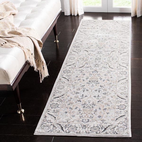 Isabella Light Gray/Cream 2 ft. x 7 ft. Floral Border Runner Rug