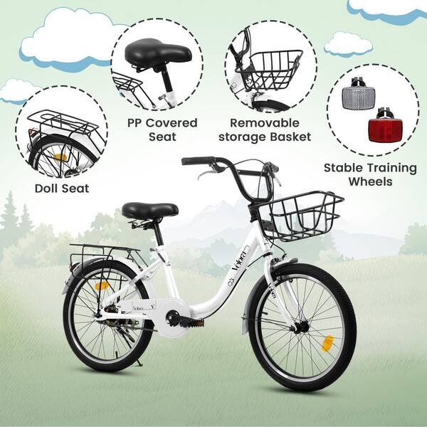 Cesicia 20 in. White Steel Kids Bike 1-Speed with Coaster Brake