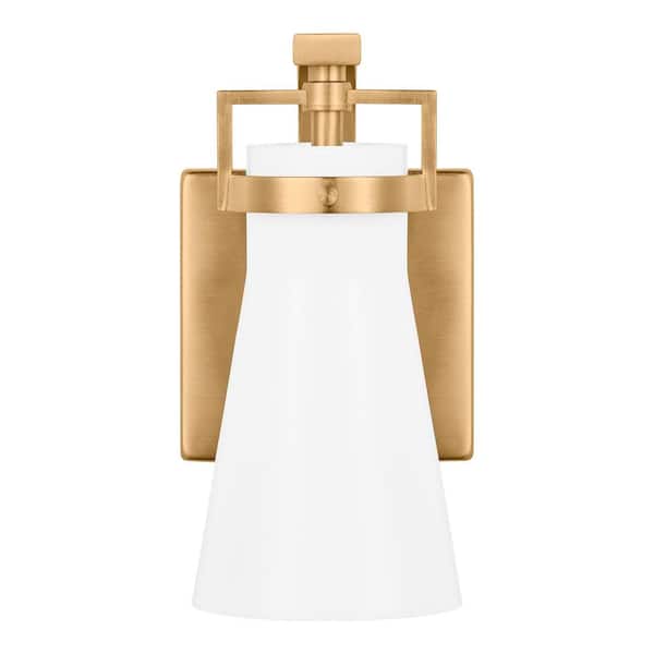 Clermont 5 in. 1-Light Satin Brass Bathroom Vanity Light Sconce with Milk Glass Shade