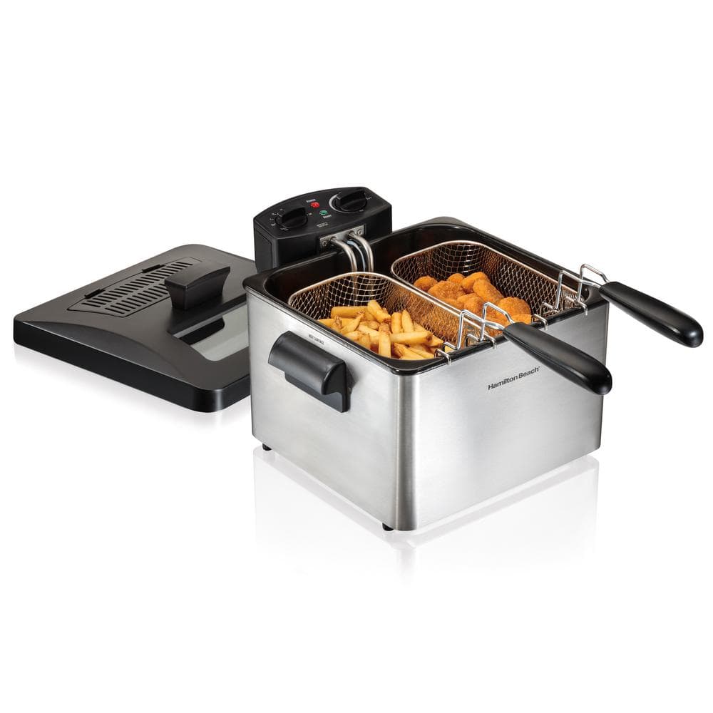 Professional-Style Stainless Steel Dual Basket 19-Cup Deep Fryer