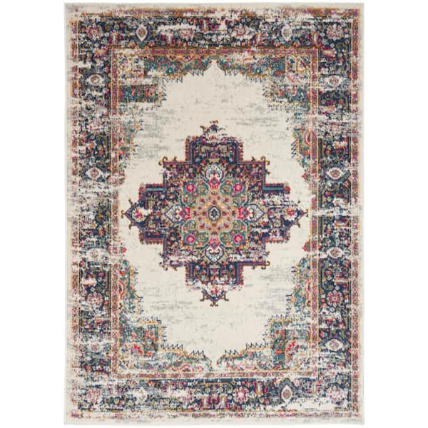 Passion Ivory Blue 8 ft. x 10 ft. Bordered Transitional Area Rug