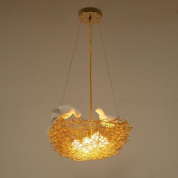 5-Light Gold Modern Creative Bird Nest Chandelier for Living Room Dining Room Home Decor