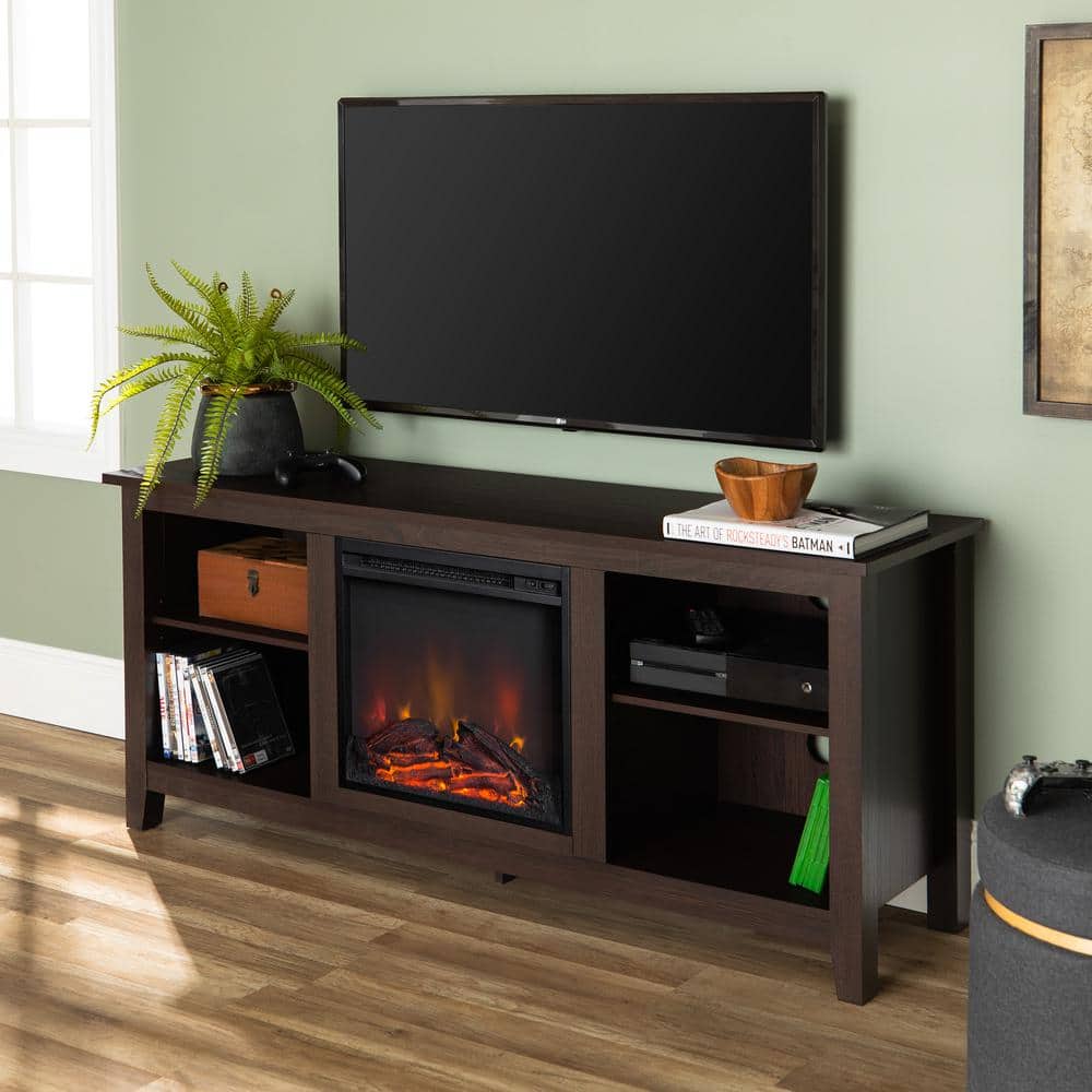 Espresso 58" LED Fireplace Media Stand with Adjustable Shelves