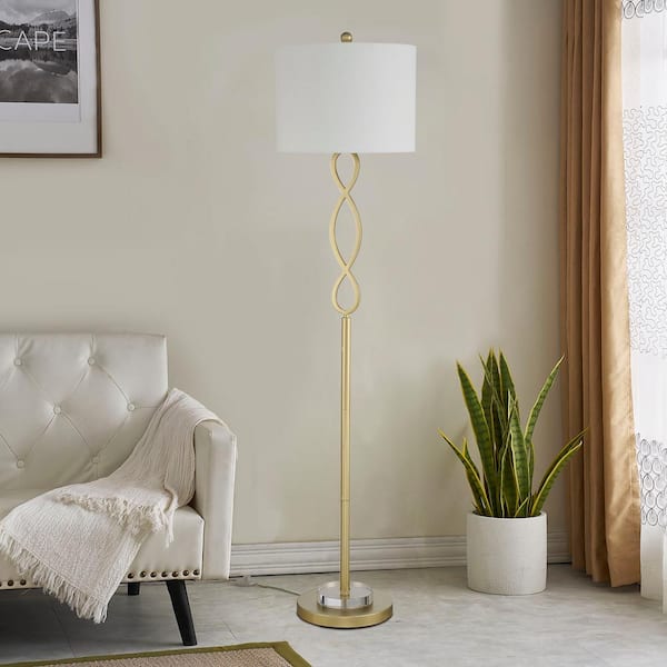Maxax Montgomery 59 in. Gold Metal Crystal Floor Lamp with White Linen Shade