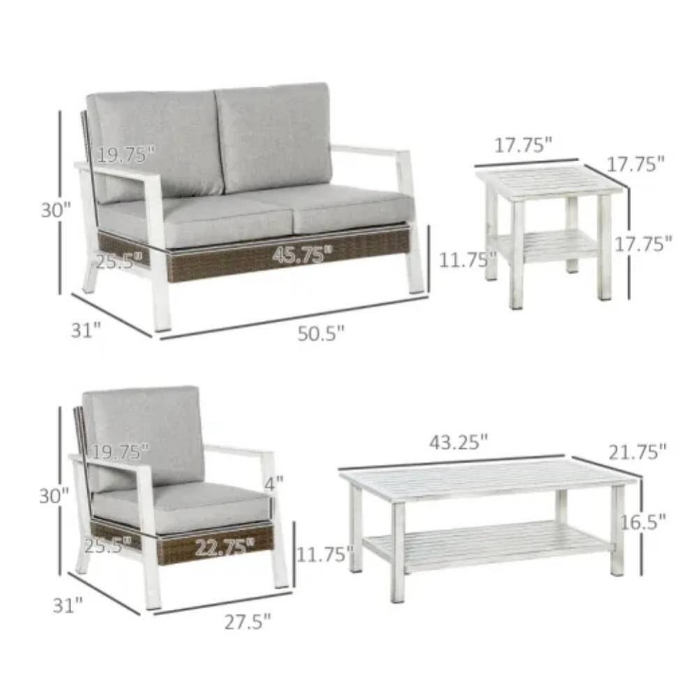 Detailed dimensions of the outdoor wicker sofa set furniture.