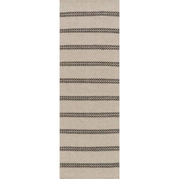 Nate Berkus x Rugs York Striped Wool Cozy Grey 3 ft. x 8 ft. Indoor Runner Rug