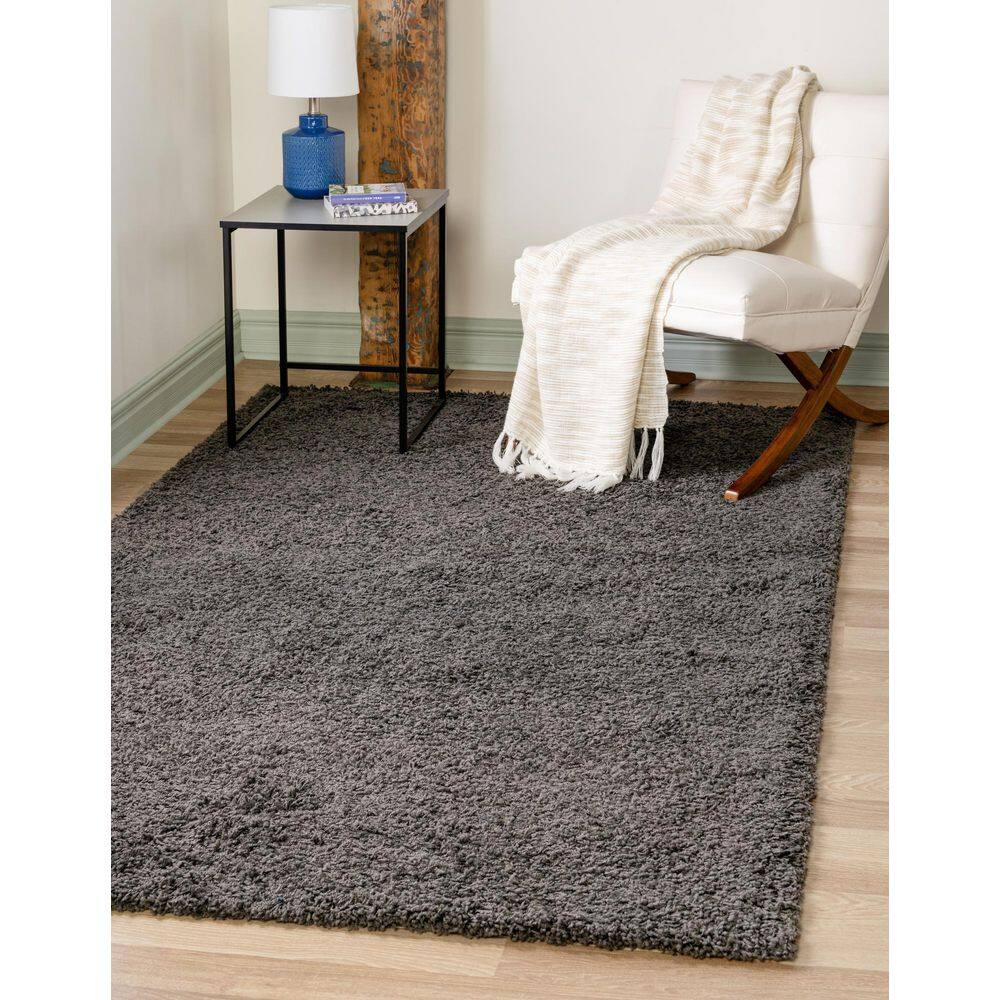 Reversible Gray Solid Shag Synthetic 4' x 6' Rug