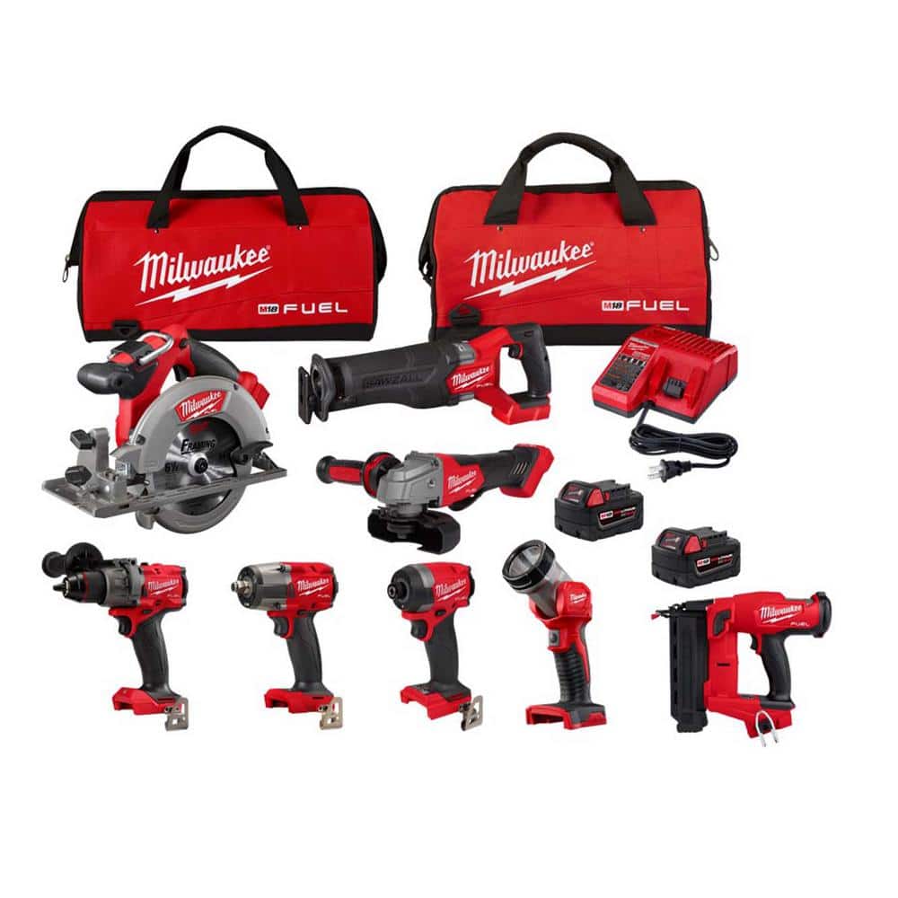 Milwaukee M18 FUEL 18V Lithium-Ion Brushless Cordless Combo Kit with (2) 5.0 Ah Batteries (7-Tool) & 18-Gauge Brad Nailer -  3697-27-2746-20