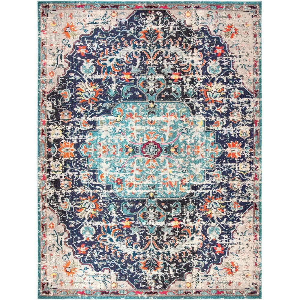 Teal Polypropylene 6 ft. x 9 ft. Geometric Indoor Area Rug
