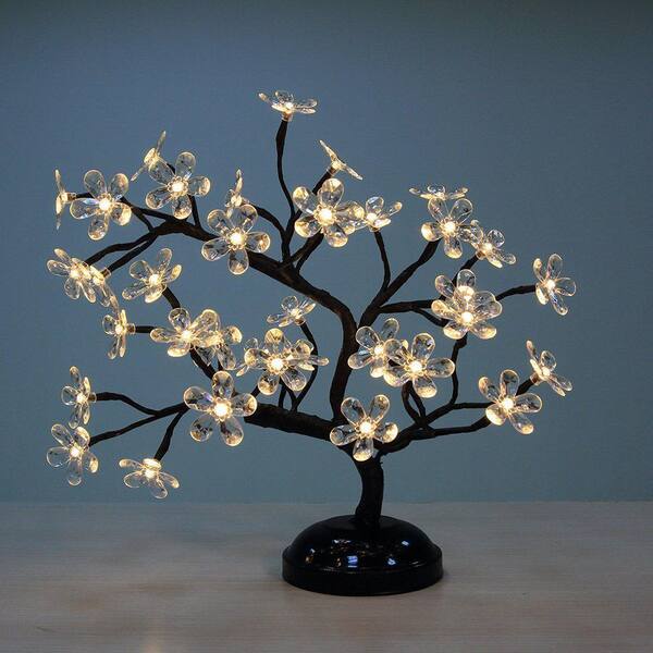 proHT 18 in. 3-Watt Crystal Clear Flower Bonsai with 36 Warm White LED Lights