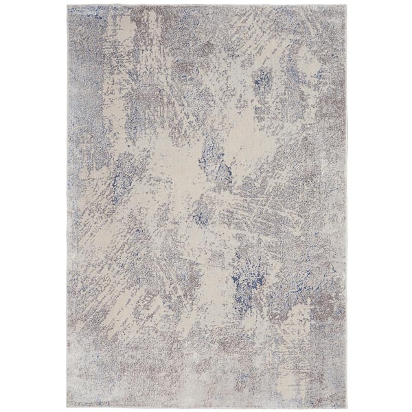 Nourison Silky Textures Ivory/Grey 5 ft. x 7 ft. Abstract Contemporary