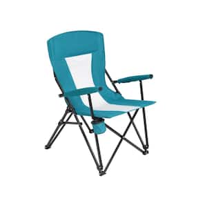 Camping Steel Mesh Folding Lawn Chair with Cup Holder and Carry Bag for Outdoor, Garden, Patio in Blue