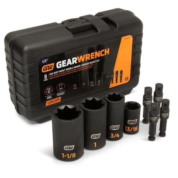 8-Point Lineman Double Square Deep SAE Impact Socket Set (8-Piece)