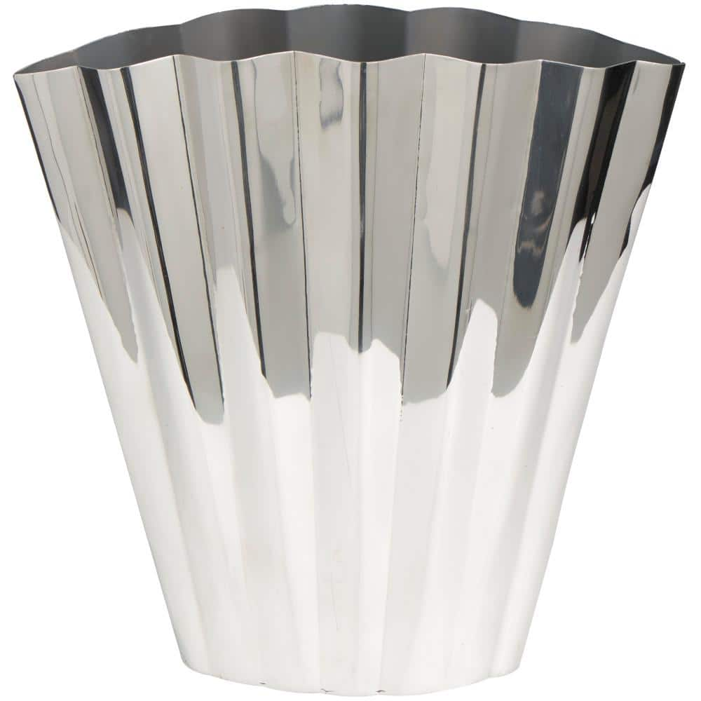 Litton Lane Silver Stainless Steel Decorative Vase with Zig Zag Edging