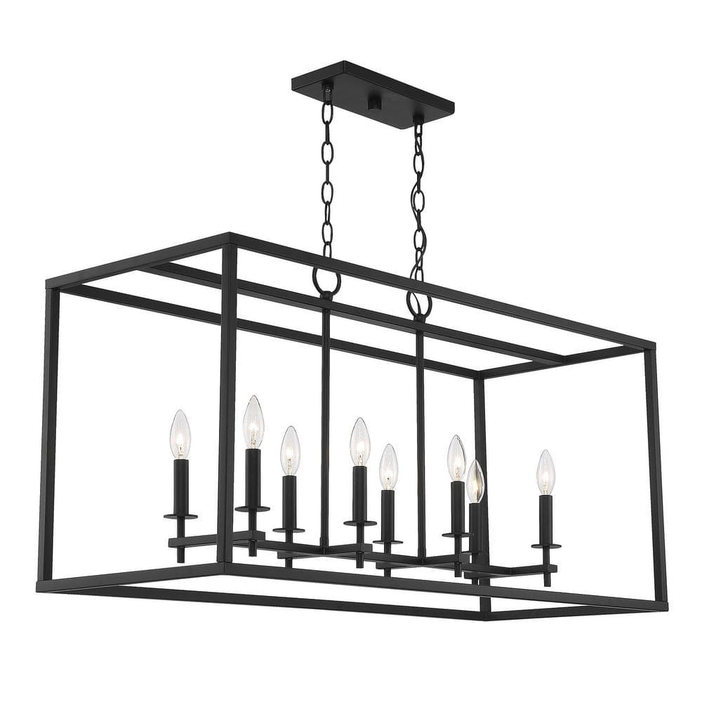 Matte Black 8-Light Outdoor Linear Chandelier by Meridian