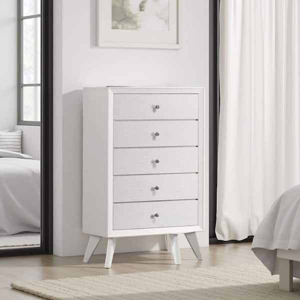 Benjara Tory Textured White 5-drawer 29.25 in. Wide Tall Chest of Drawers Dresser without Mirror