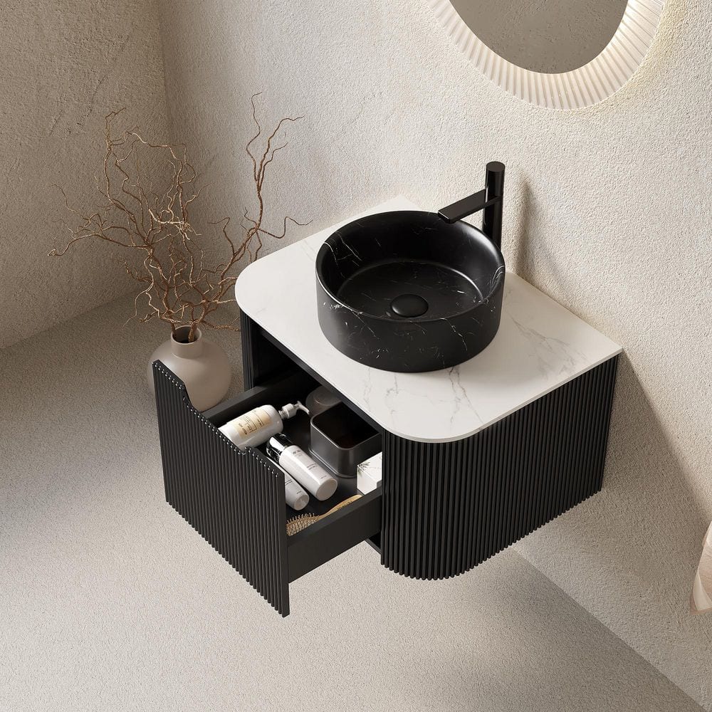 24 in. W x 19 in. D x 14 in. H Single Sink Floating Bath Vanity in Black with White Sintered Stone Top price history on PriceWatchPro