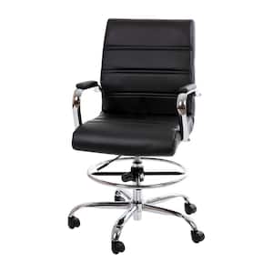 30 in. Mid-Back Black Metal Drafting Chair with Adjustable Foot Ring and Chrome Base