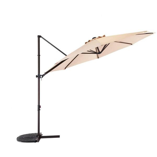Unbranded 10 ft. Aluminum Cantilever Patio Umbrella with Cross Base, Outdoor Offset Hanging 360-Degree, Champagne
