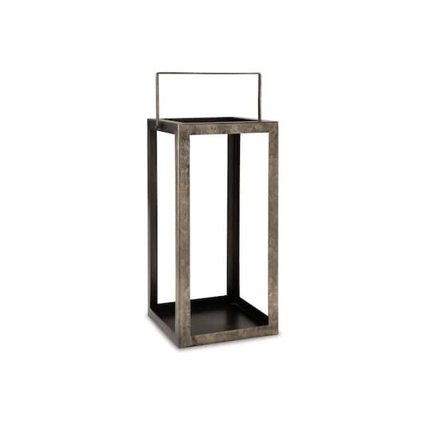 Benjara Gray Metal Cage Style Design Lantern with Handle Metal