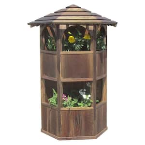 20 in. x 28 in. x 8 in. English Cottage Garden Style Wall Mount Double Wood Planter with Roof