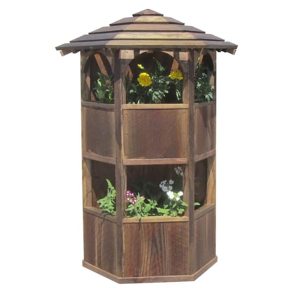 SamsGazebos 20 in. x 28 in. x 8 in. English Cottage Garden Style Wall Mount Double Wood Planter with Roof