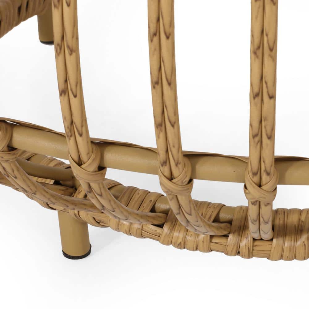 Round Brown Wicker and Metal Outdoor End Table