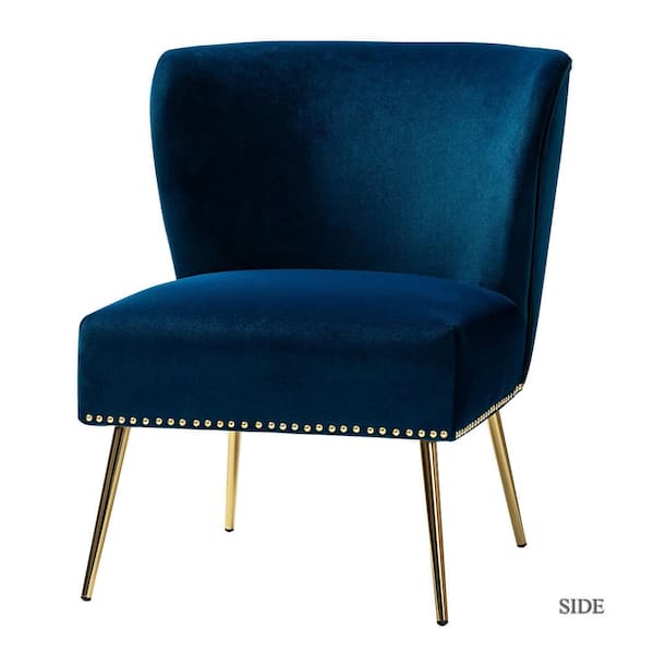 JAYDEN CREATION Basilio Navy Accent Chair with Nailhead Trim