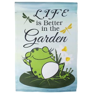 12.5 in. x 18 in. Life is Better in The Garden Green Frog Outdoor Garden Flag