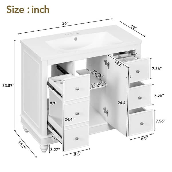 Zeus & Ruta 24 W x 18 D x 34 H Single Bath Vanity in White with White  Ceramic Top for Small Space Semi-open Storage S-AINKBATR - The Home Depot