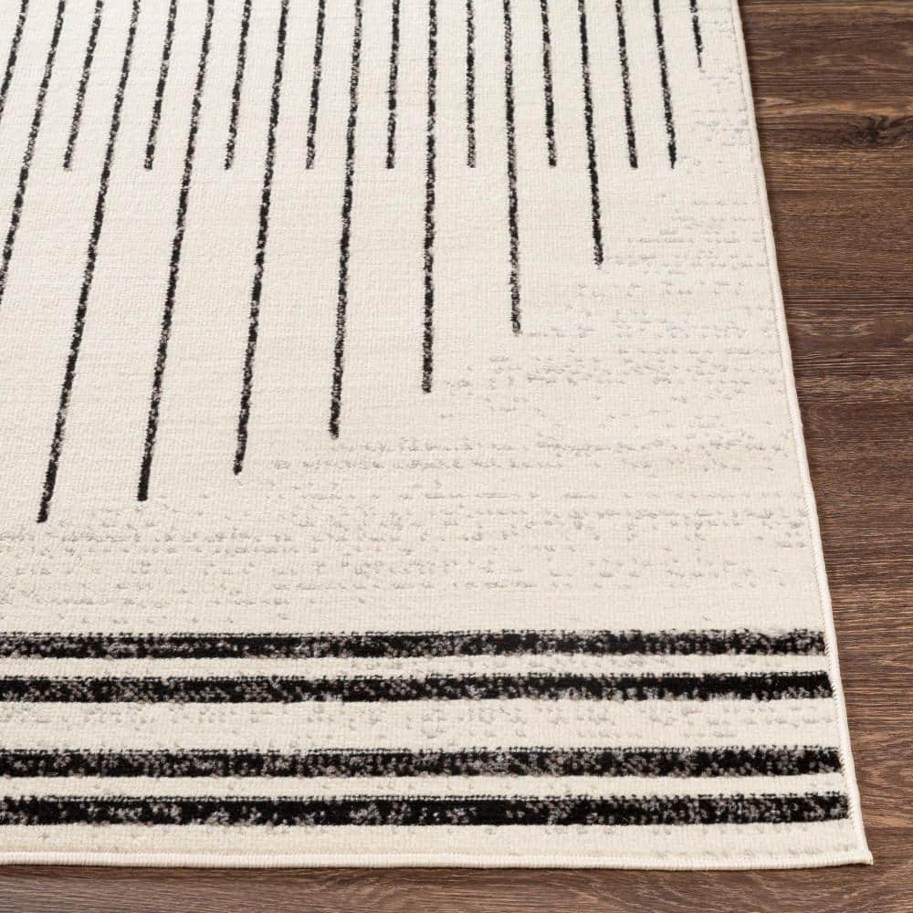 Black and Ivory Geometric Medium Pile Area Rug