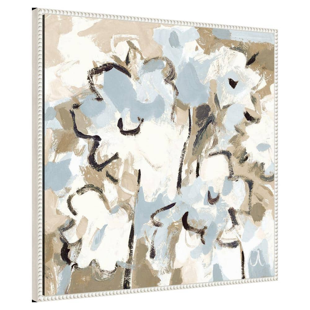 Light Blue and Beige Floral Beaded Canvas Wall Art