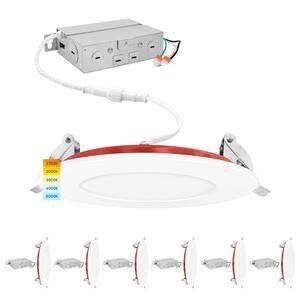 4 in. Ultra Thin Canless Integrated LED Fire Rated Recessed Light 5CCT New Construction 800-Lumens Dimmable (6-Pack)