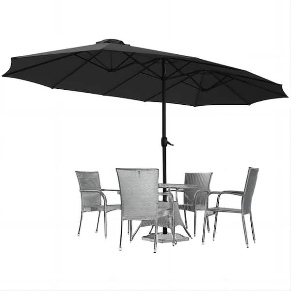 AECOJOY Outdoor 15 ft. Steel Market Patio Umbrella Double-Sided Twin Patio Umbrella with Crank in Black