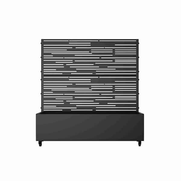 4 ft. H x 4 ft. W Metal Planter Box Privacy Screen Garden Bed with Trellis and Wheels-Black
