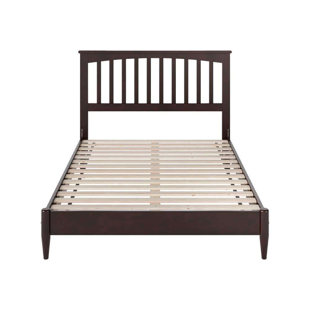Espresso Full Wood Platform Bed with Slatted Headboard