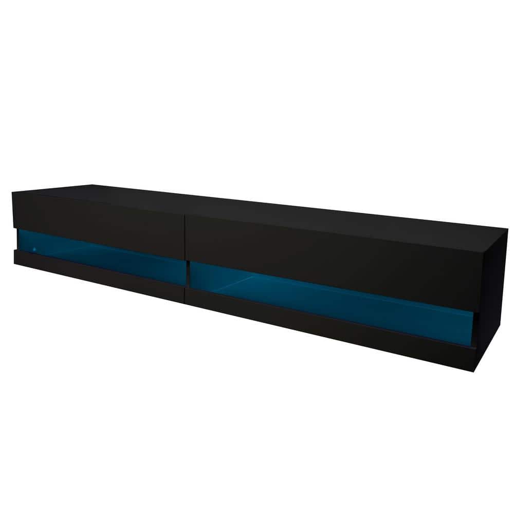 Black 180 Wall Mounted Floating 80 in. TV Stand with 20 Color LEDs