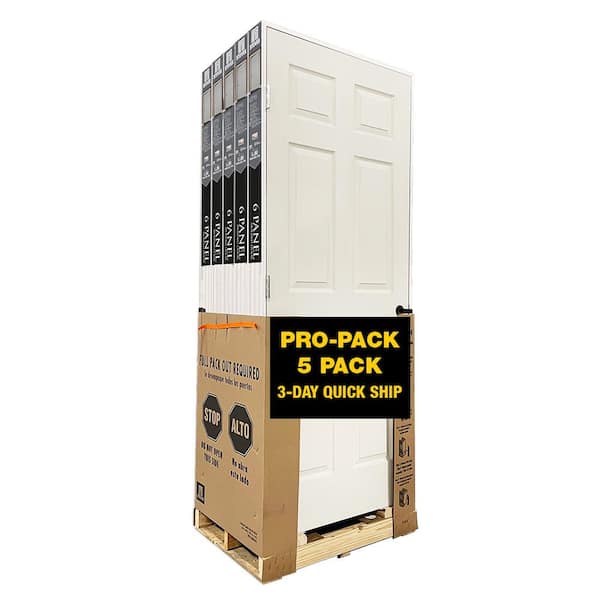 Steves & Sons 36 in. x 80in. LH 6-Panel Textured White Primed Hollow Core Composite Single Prehung Interior Door Pro-Pack (5 Pack)