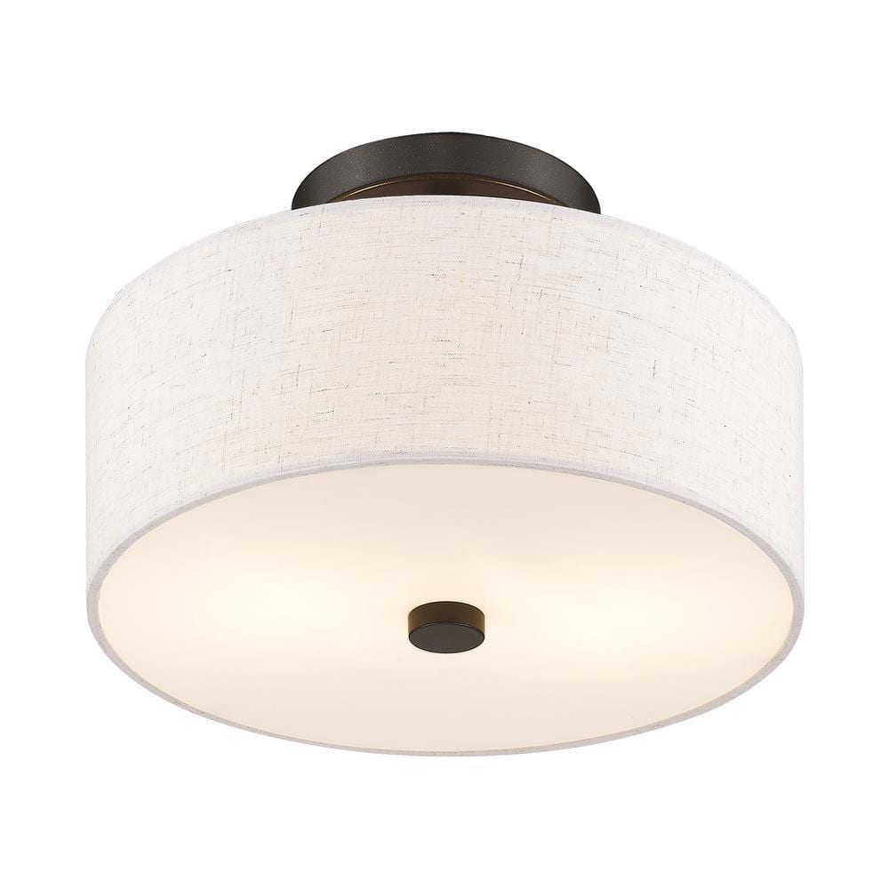 English Bronze 2-Light Semi-Flush Mount with Oatmeal Shade