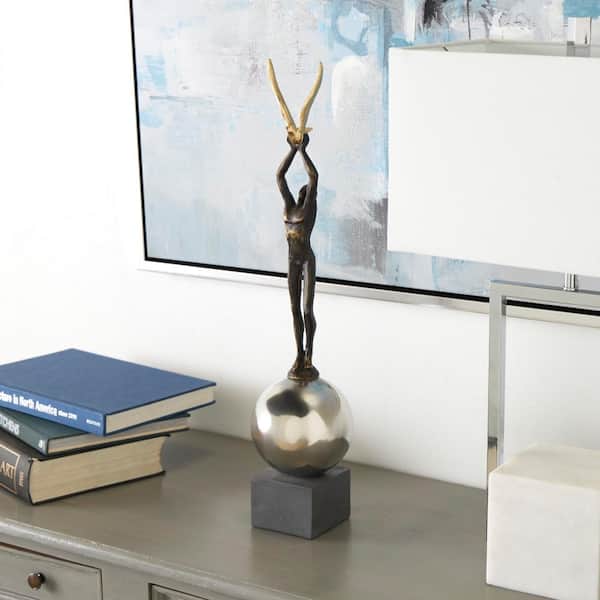 Litton Lane 24 in. Silver Polysome People Sculpture with Stainless Steel Accents