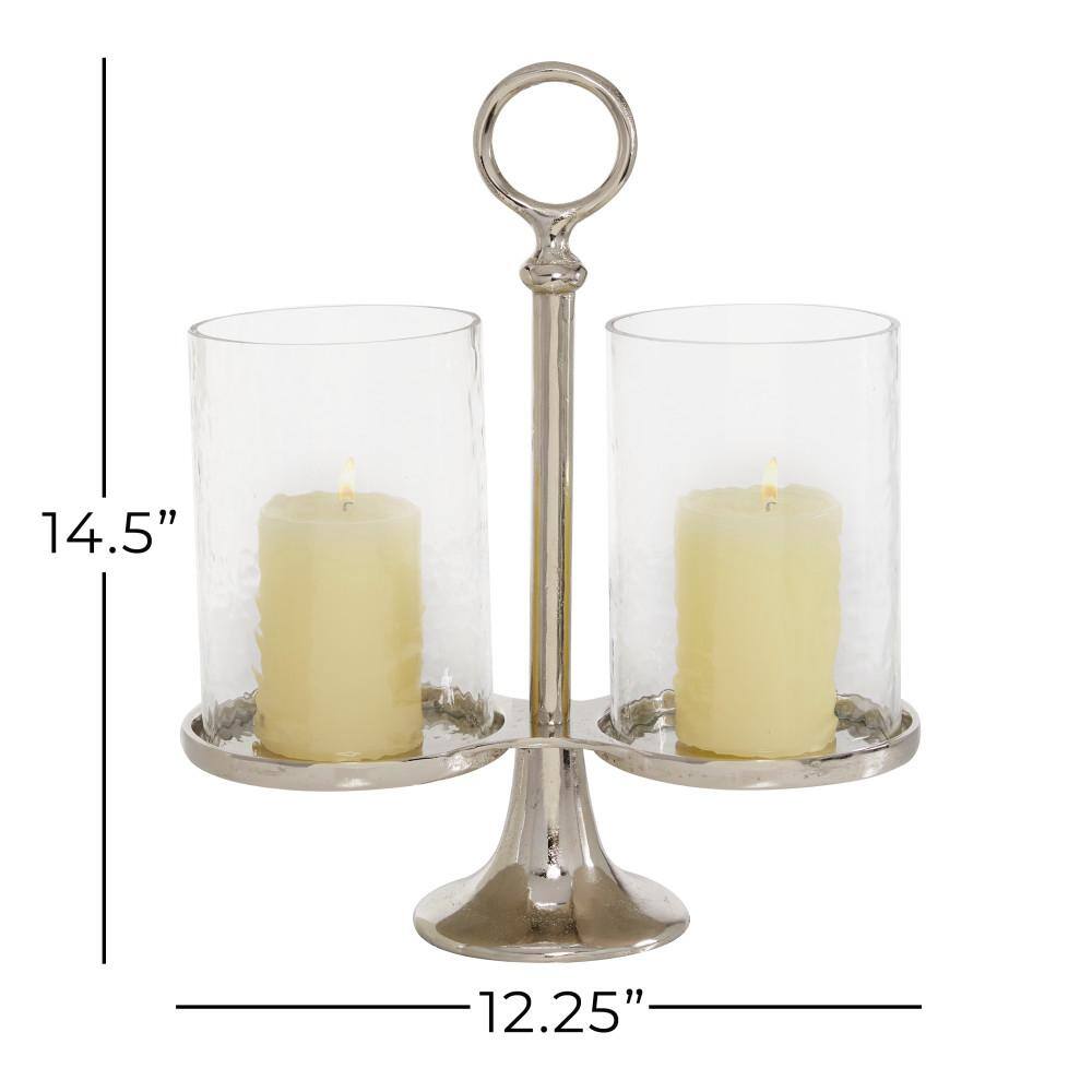 Contemporary Silver Aluminum & Glass Hurricane Candle Lantern - 14.4"
