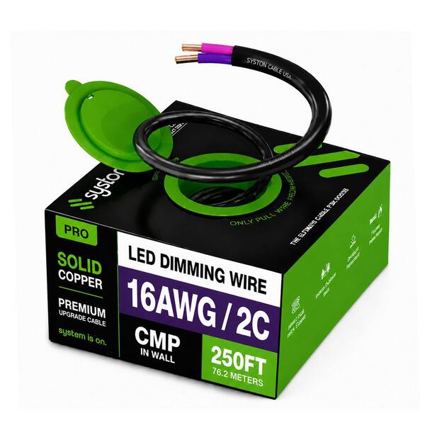 250 ft. 16/2 Black CMP Solid Bare Copper 0-10V LED Dimmer Control Wire, Plenum Rated